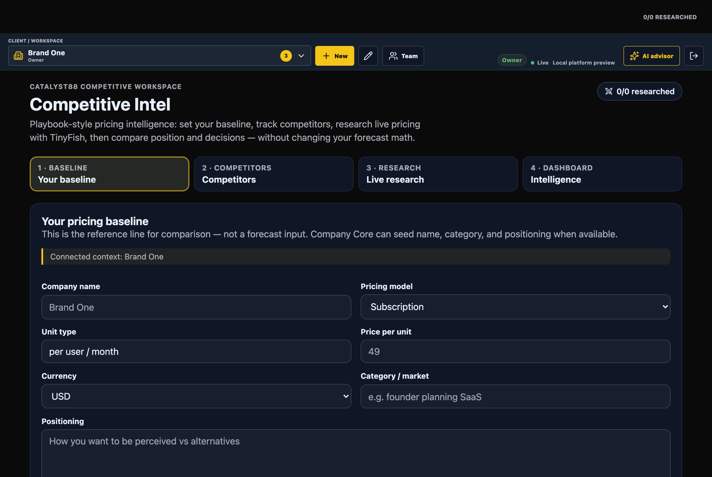 Competitive Intel dashboard for pricing baseline and rival research